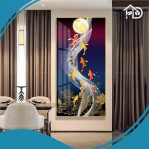Tranh tráng gương treo tường cá chép ánh trăng phong thủy trang trí phòng khách hiện đại